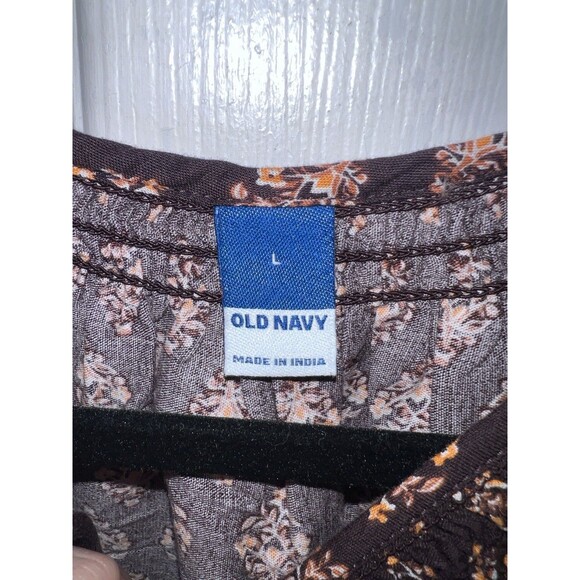 Old Navy Dress Womens L Brown Long Sleeve Maxi Floral Tiered Cottagecore New - Picture 11 of 12